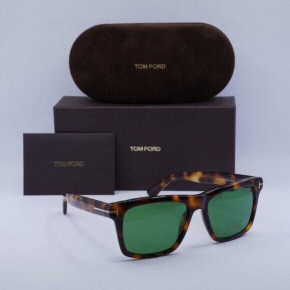 Tom Ford FT0906 53N Buckley02 Sunglasses Havana Square Frame, Green Lenses - Picture 10 of 10